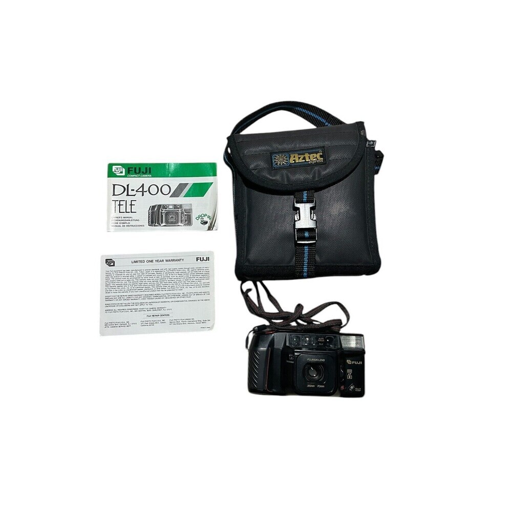Fuji DL-400  Compact Point Shoot Dual Lens Auto Focus Camera Manual Aztec Bag